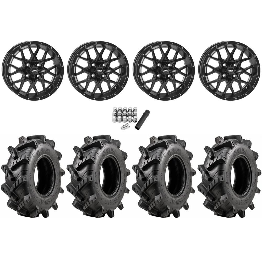 Wild Boar Razorback M/T 30x9.5-14 tires on ITP Hurricane Satin Black wheels, complete kit