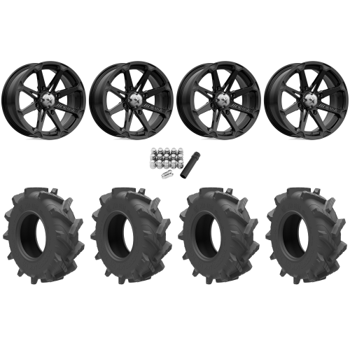 Wild Boar Razorback M/T 30x9.5-14 (6-Ply) Mud Tires on MSA M12 Diesel Gloss Black Wheels