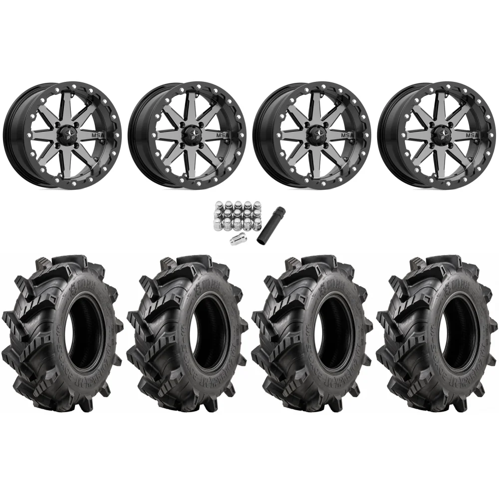 Wild Boar Razorback M/T 30x9.5-14 tires on MSA M21 Lok Gunmetal Beadlock wheels, complete kit