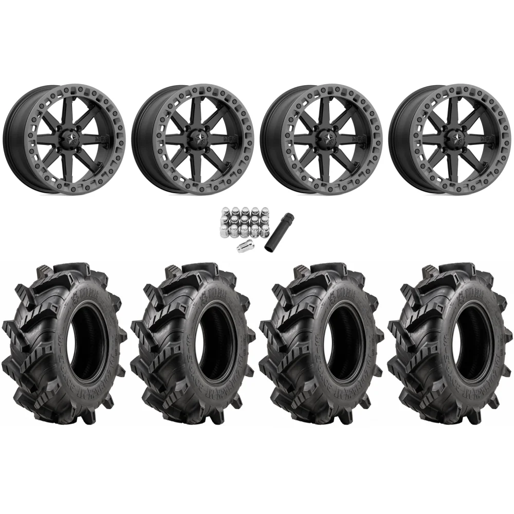 Wild Boar Razorback M/T 30x9.5-14 tires on MSA M31 Lok2 Satin Black Beadlock wheels, complete kit