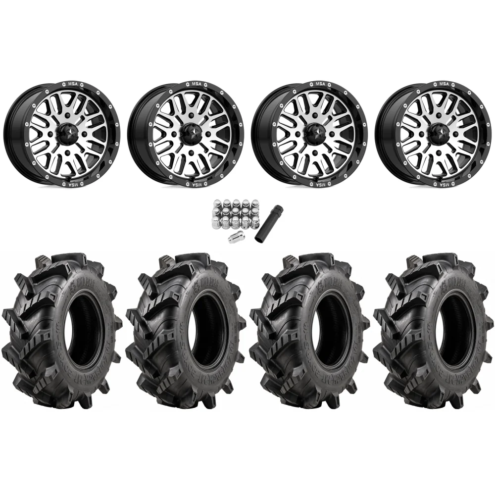 Wild Boar Razorback M/T 30x9.5-14 tires on MSA M38 Brute Machined wheels, complete kit