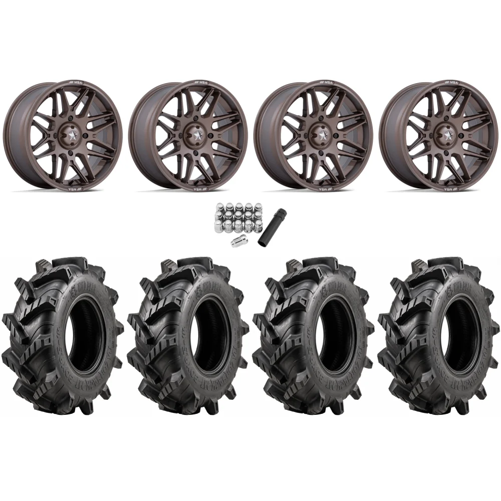 Wild Boar Razorback M/T 30x9.5-14 tires on MSA M52 Radar Matte Bronze wheels, complete kit