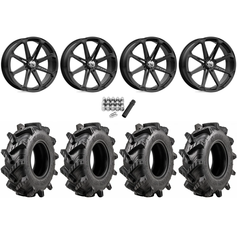 Wild Boar Razorback M/T 33x9.5-20 tires on MSA M12 Diesel Gloss Black wheels, complete kit