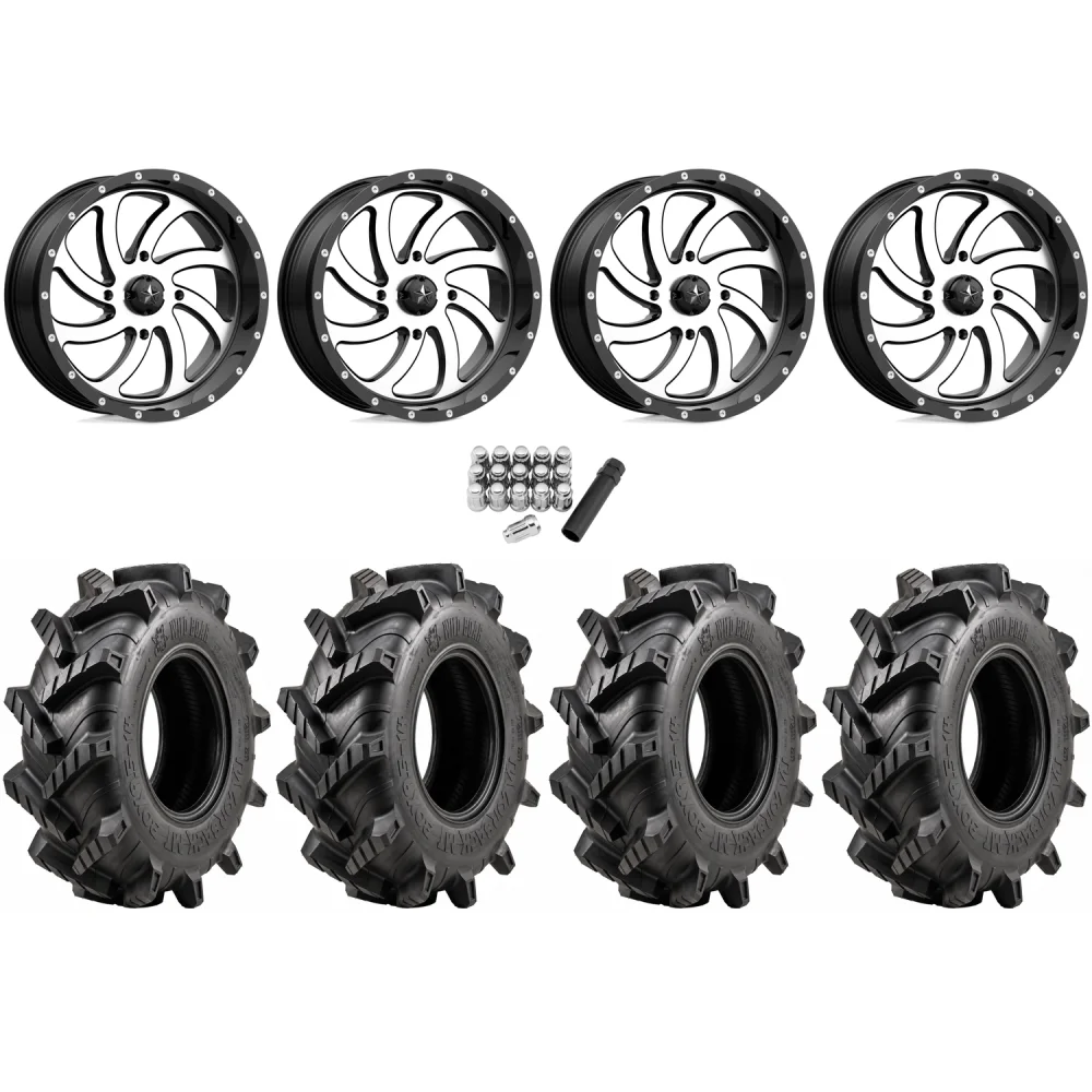 Wild Boar Razorback M/T 33x9.5-20 tires on MSA M36 Switch Machined wheels, complete kit