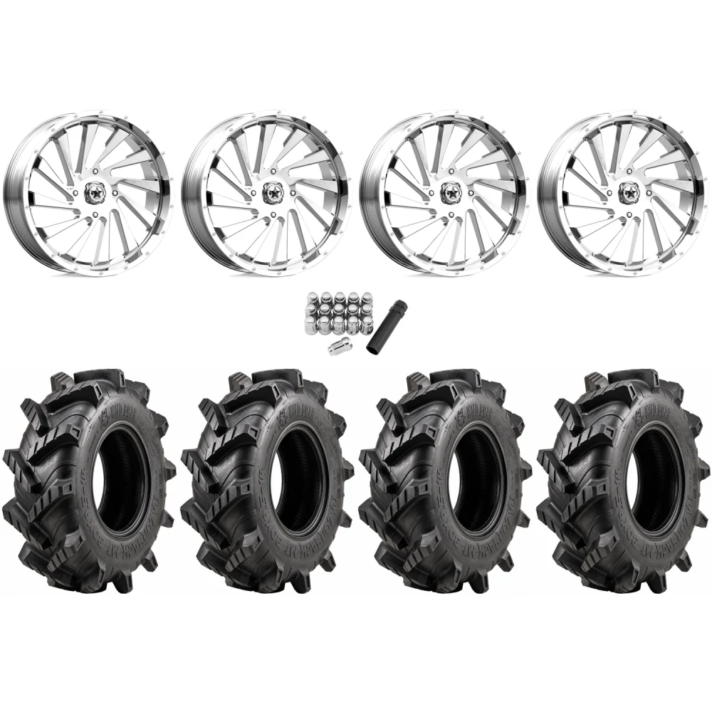 Wild Boar Razorback M/T 33x9.5-20 tires on MSA M46 Blade Chrome wheels, complete kit