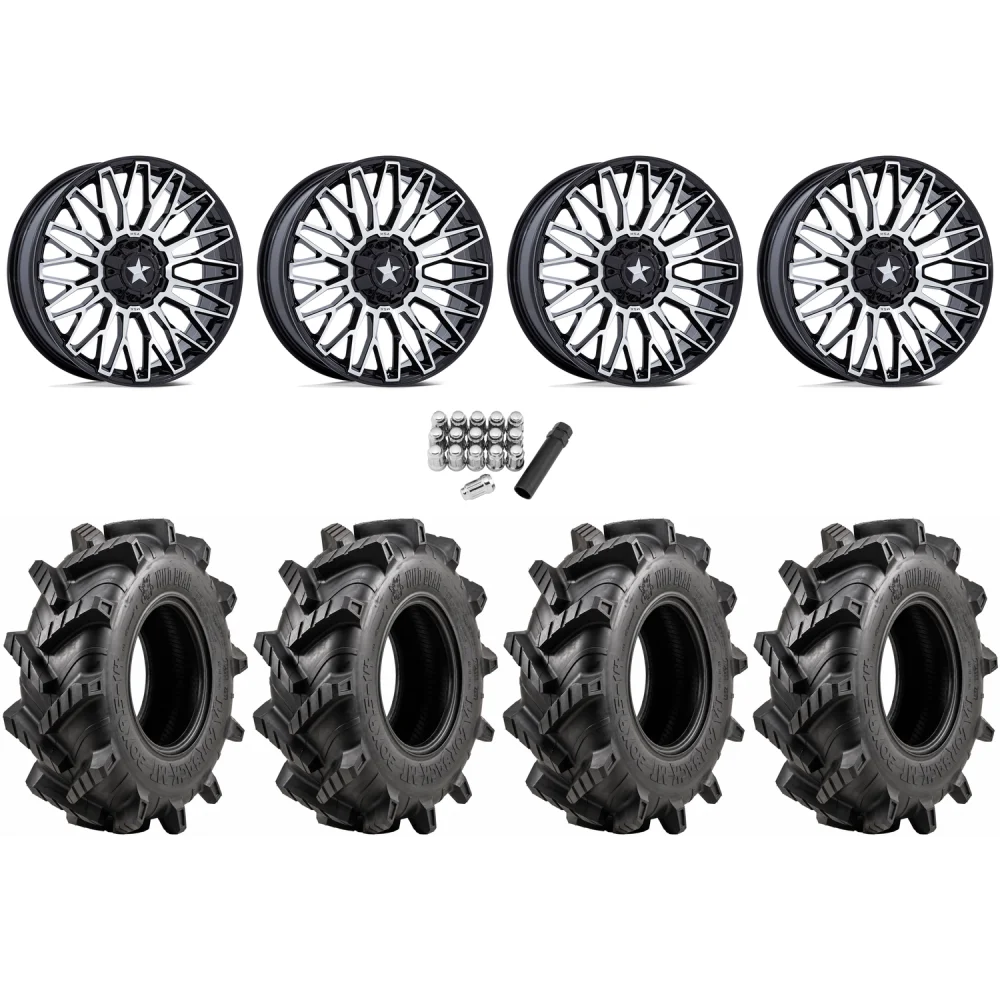 Wild Boar Razorback M/T 33x9.5-20 tires on MSA M50 Clubber Machined wheels, complete kit