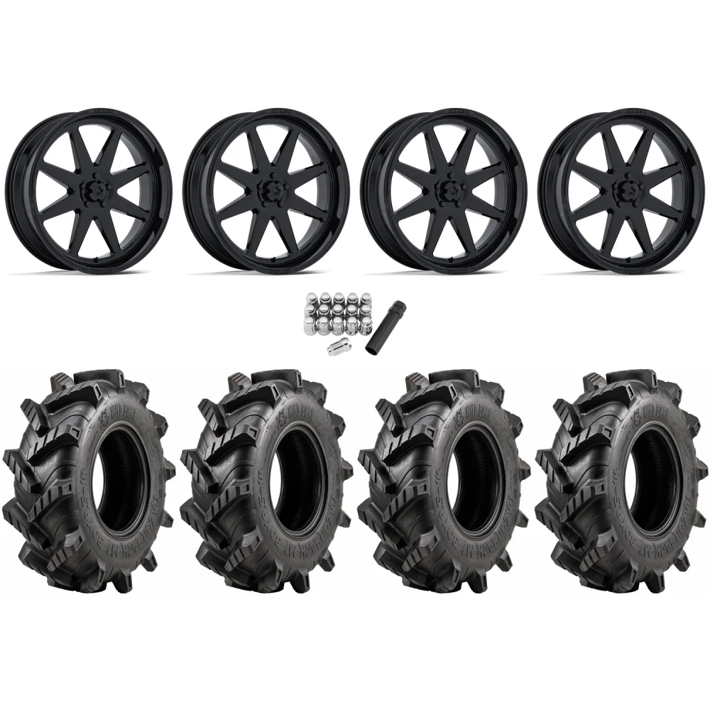 Wild Boar Razorback M/T 33x9.5-20 tires on MSA M54 Spark Gloss Black wheels, complete kit
