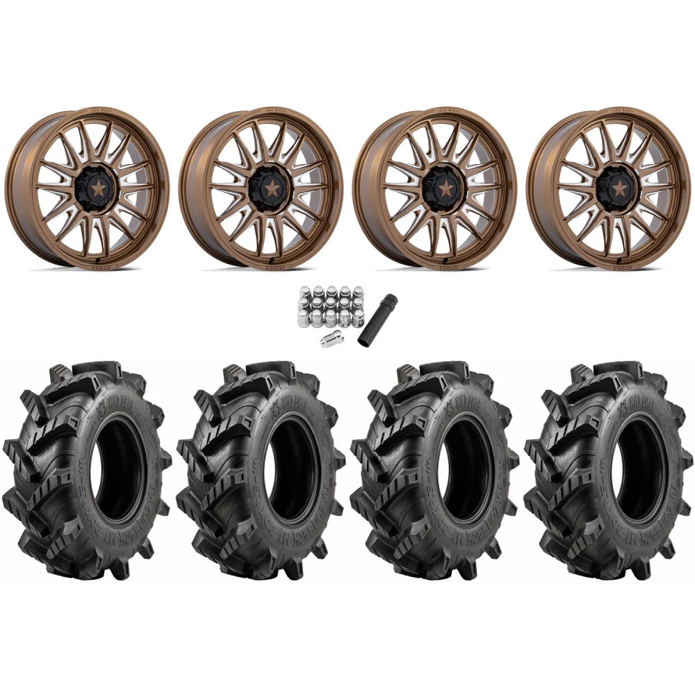 Wild Boar Razorback M/T 33x9.5-20 tires on MSA M55 Commander Gloss Bronze Milled wheels, complete kit