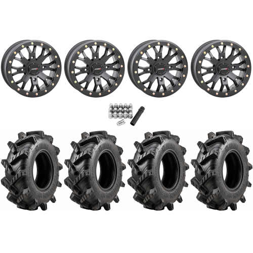 Wild Boar Razorback M/T 30x9.5-14 (6-Ply) Mud Tires on SB-4 Matte Black Beadlock Wheels
