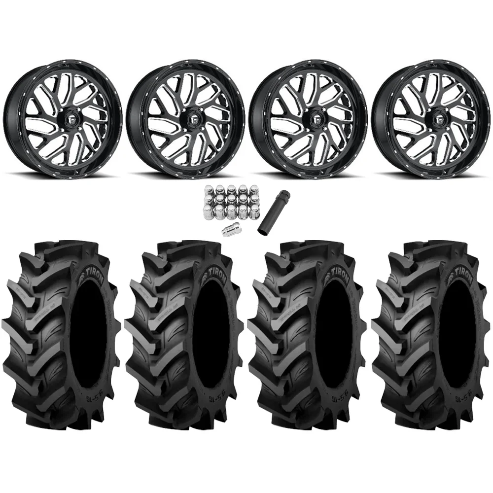 Tiron HS617 TT 46x12.4-24 Tires on Fuel Triton Gloss Black Milled Wheels, complete kit