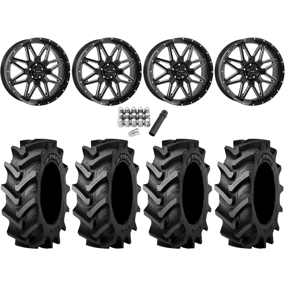 Tiron HS617 TT 37x9.5-20 Tires on ST-7 Gloss Black Milled Wheels, complete kit
