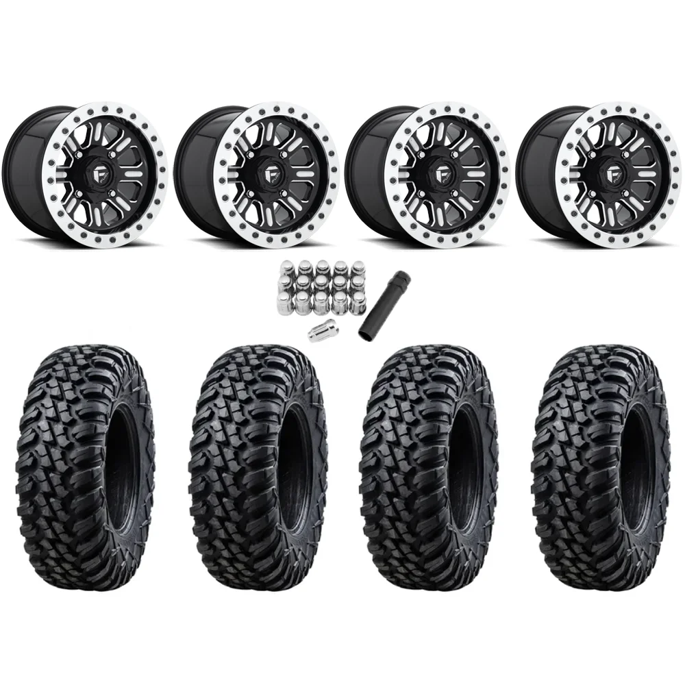 Tusk Terrabite 33x10-15 Radial Tires on Fuel Hardline Gloss Black Milled Beadlock Wheels, complete kit