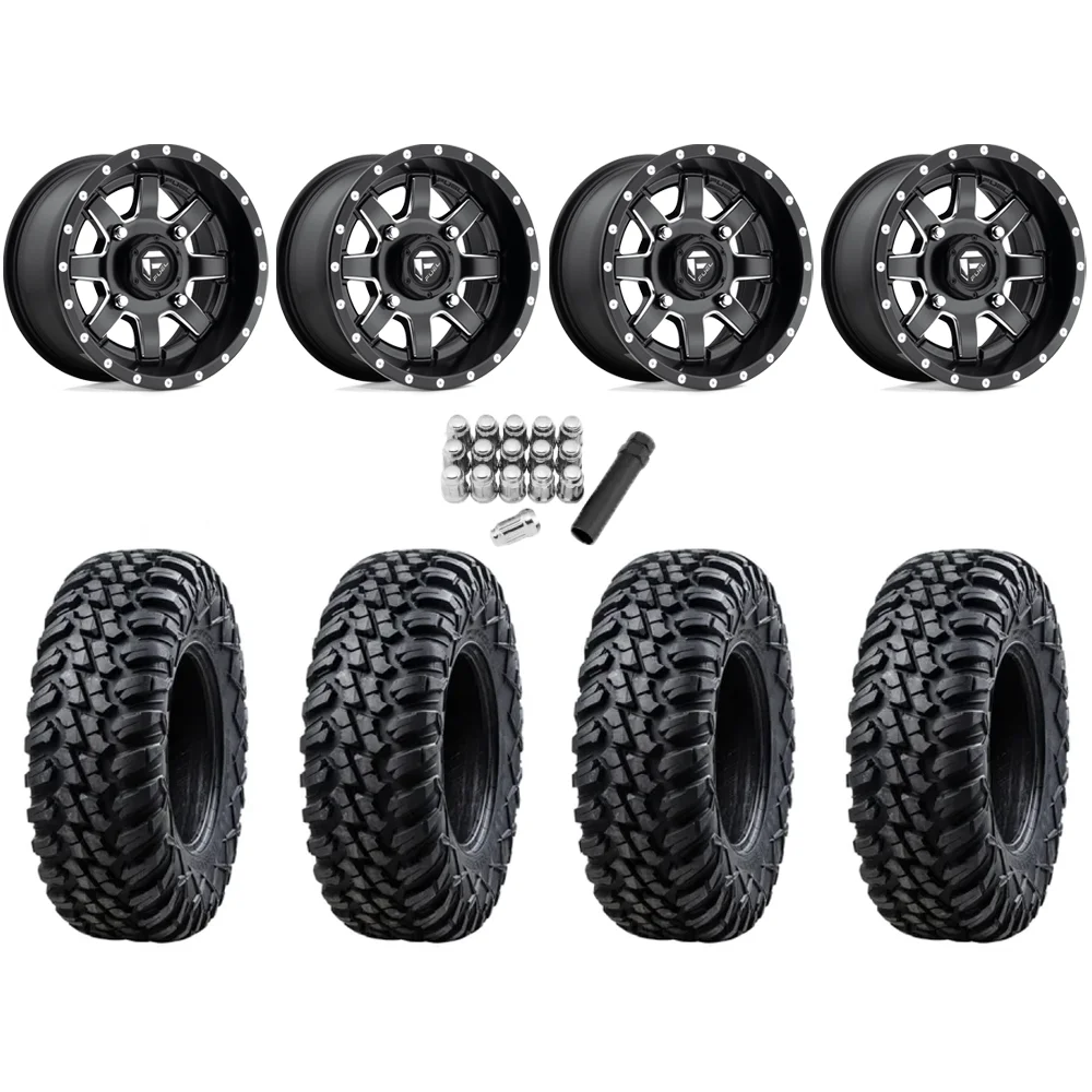 Tusk Terrabite 33x10-15 Radial Tires on Fuel Maverick Matte Black Milled Wheels, complete kit