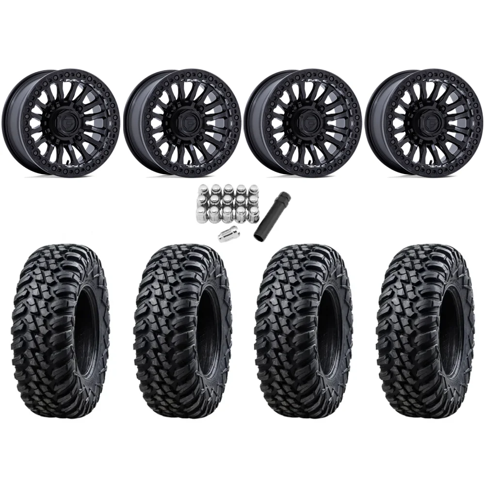 Tusk Terrabite 33x10-15 Radial Tires on Fuel Rincon Blackout Beadlock Wheels, complete kit
