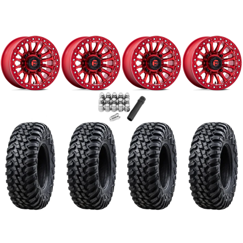 Tusk Terrabite 28x10-15 Radial Tires on Fuel Rincon Candy Red Beadlock Wheels Tusk Terrabite 28x10-15 Radial Tires on Fuel Rincon Candy Red Beadlock Wheels