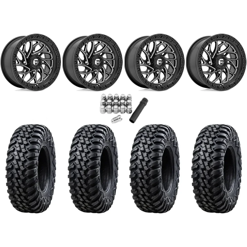 Tusk Terrabite 33x10-15 Radial Tires on Fuel Runner Gloss Black Milled Wheels, complete kit