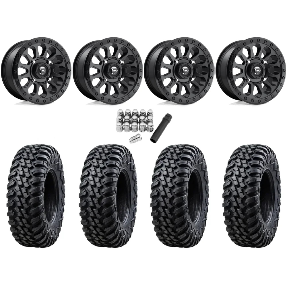 Tusk Aramid Terrabite 30x10-15 (10Ply) Radial Tires on Fuel Vector Matte Black Wheels, complete kit