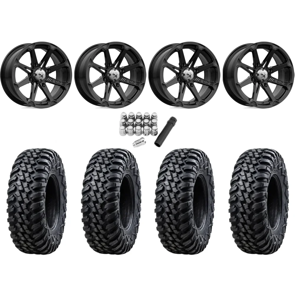 Tusk Terrabite 28x10-14 Radial Tires on MSA M12 Diesel Wheels, complete kit