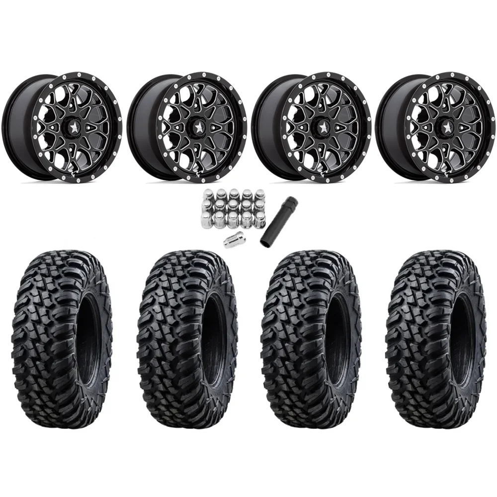 Tusk Aramid Terrabite 30x10-15 (10Ply) Radial Tires on MSA M45 Portal Gloss Black Milled Wheels, complete kit