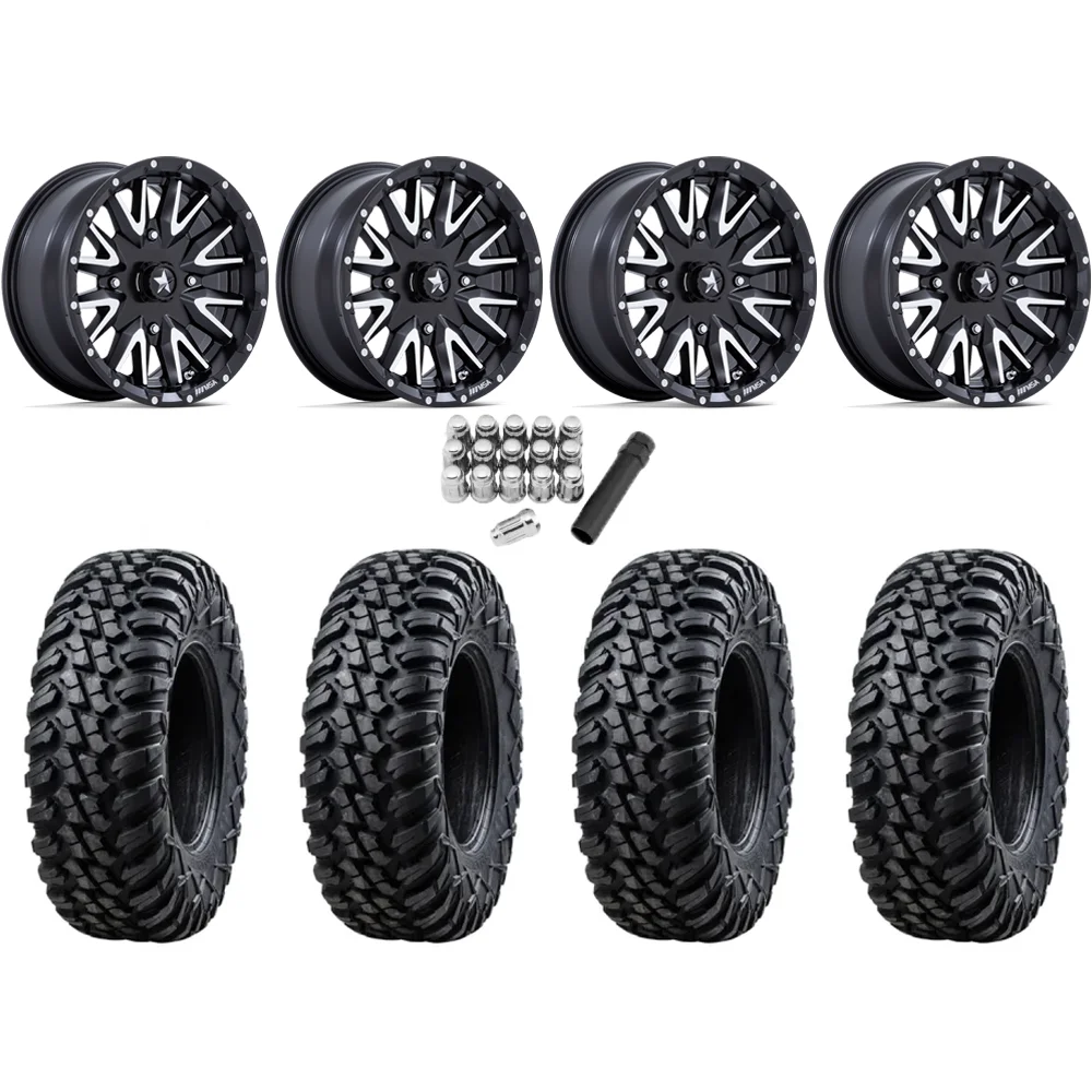 Tusk Terrabite 33x10-15 Radial Tires on MSA M49 Creed Matte Black & Machined Wheels, complete kit