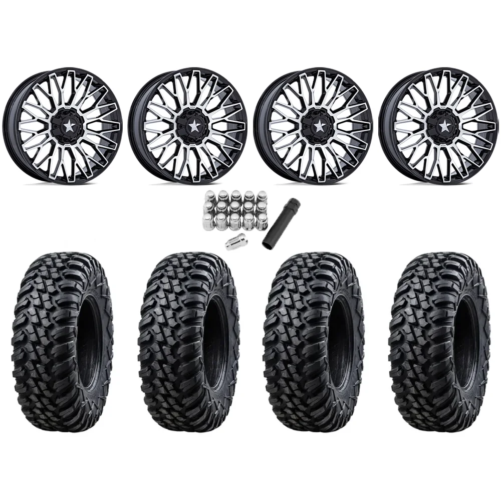 Tusk Terrabite 33x10-15 Radial Tires on MSA M50 Clubber Machined Wheels, complete kit
