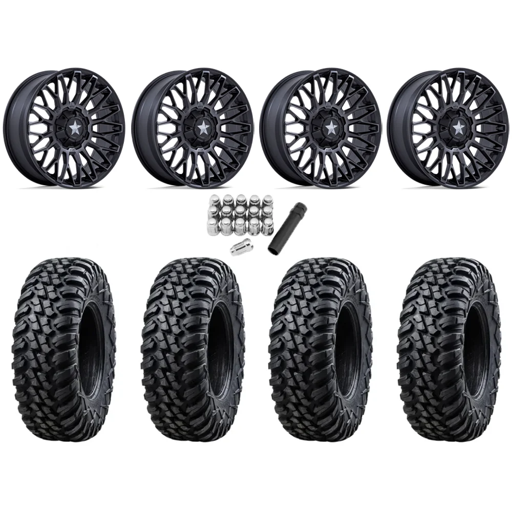 Tusk Terrabite 33x10-15 Radial Tires on MSA M50 Clubber Matte Black DDT Wheels, complete kit