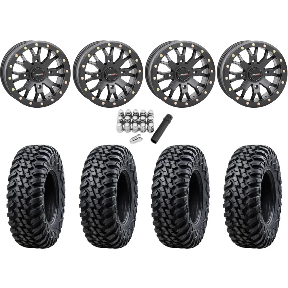 Tusk Aramid Terrabite 30x10-14 (10Ply) Radial Tires on SB-4 Matte Black Beadlock Wheels, complete kit