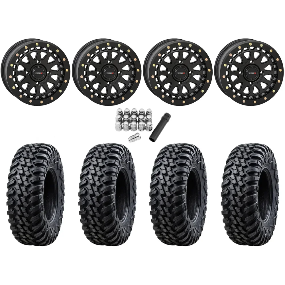 Tusk Terrabite 31x10-15 Radial Tires on SB-6 Matte Black Beadlock Wheels, complete kit