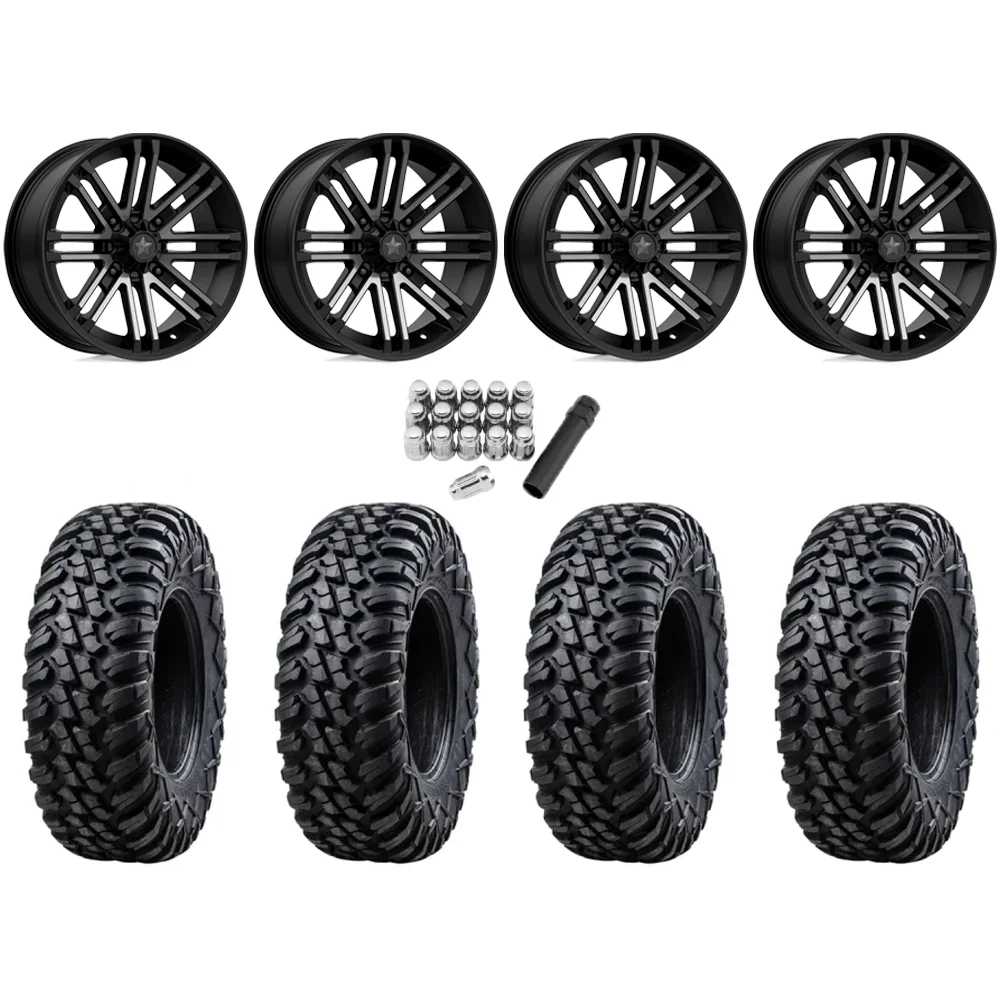 Tusk Terrabite 32x10-16 Radial Tires on MSA M40 Rogue Titanium Tint Wheels, complete kit