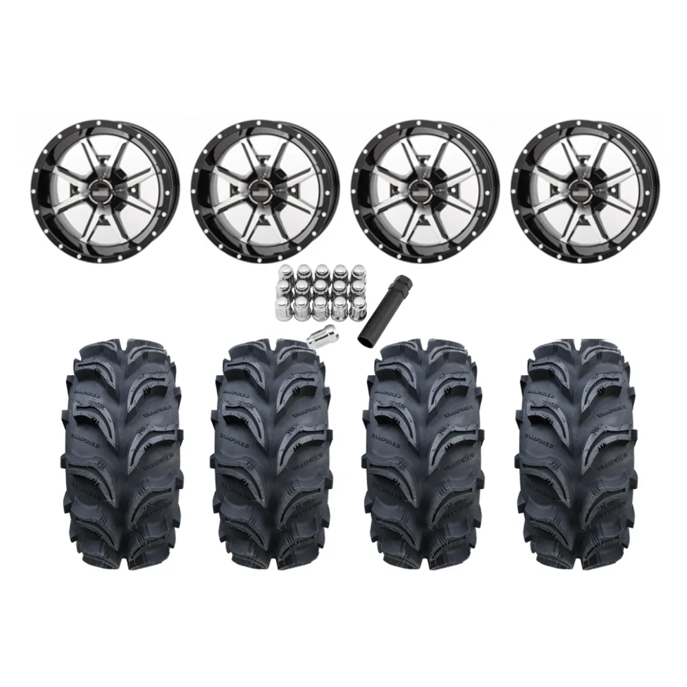 Interco Vampire 2 25x8-12 & 25x10-12 Tires on Frontline 556 Machined Wheels, complete kit