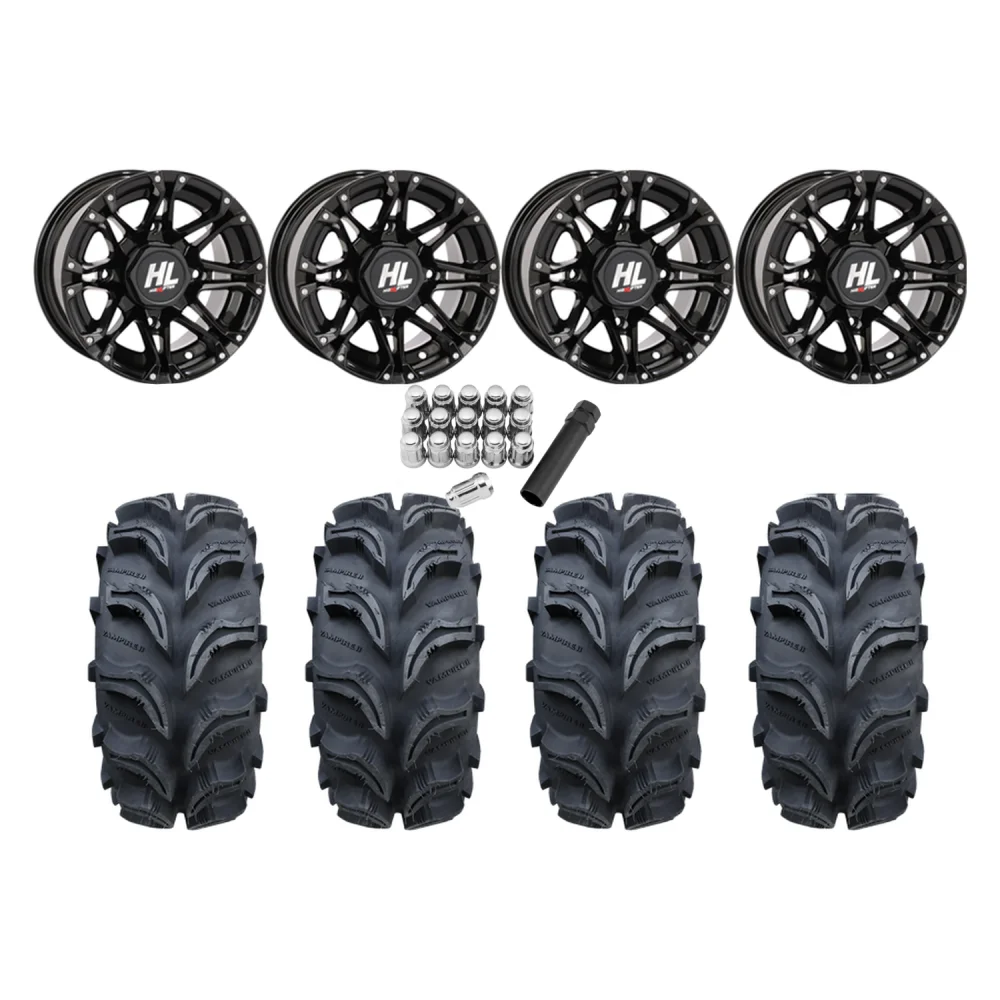 Interco Vampire 2 25x8-12 & 25x10-12 Tires on HL3 Gloss Black Wheels, complete kit