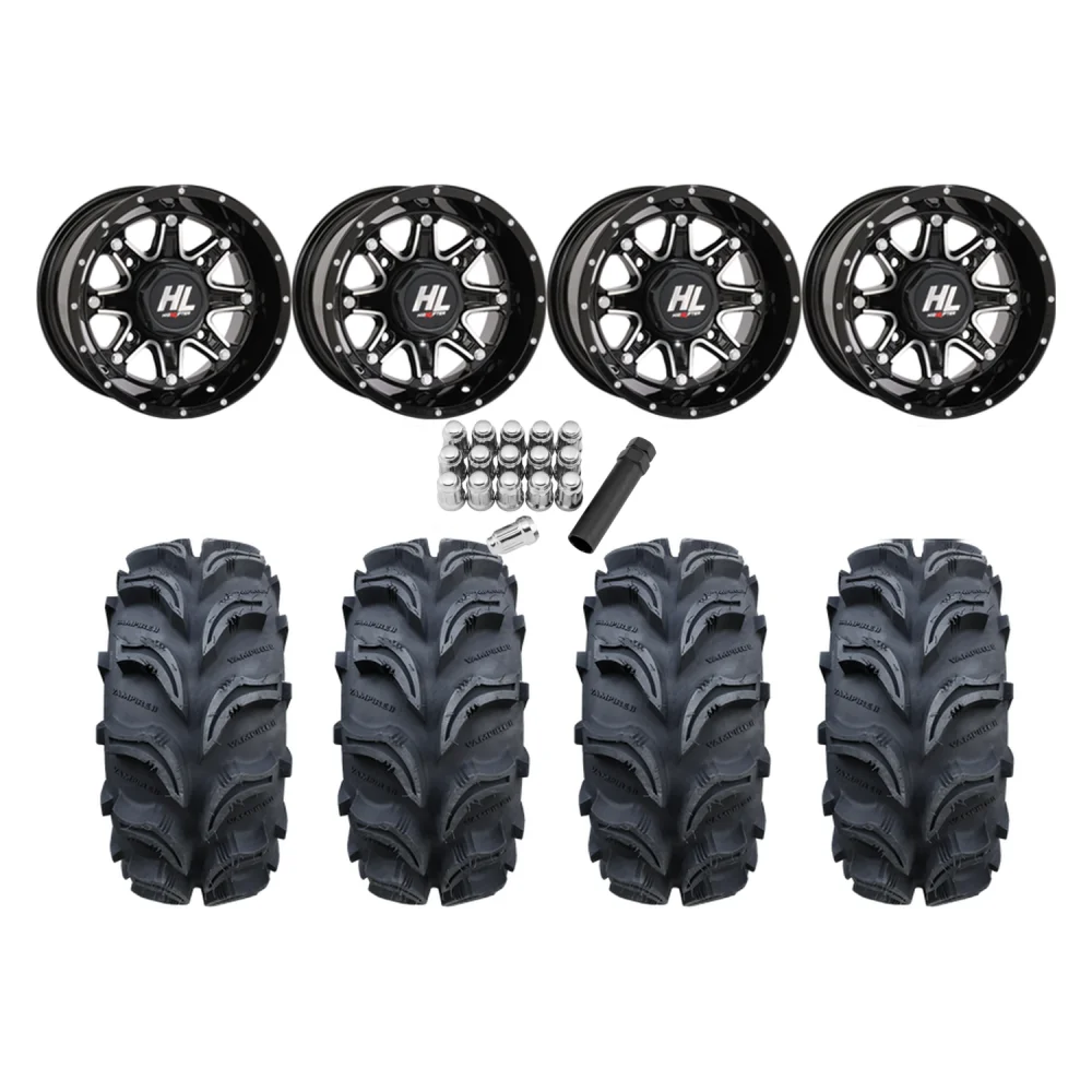 Interco Vampire 2 25x8-12 & 25x10-12 Tires on HL4 Gloss Black Milled Wheels, complete kit