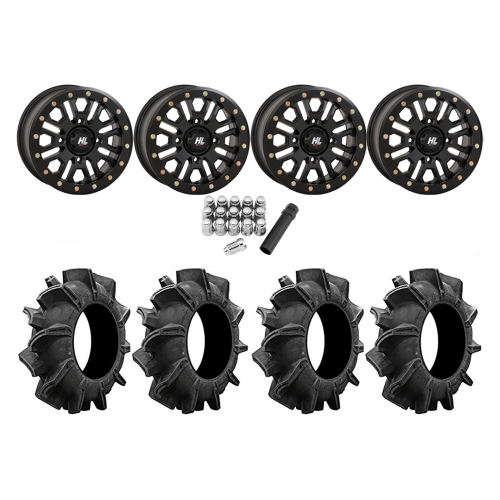 Assassinator Mud Tires 29.5x8-14 on HL23 Matte Black Beadlock Wheels