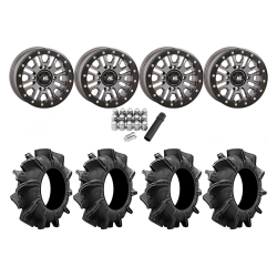 Assassinator Mud Tires 32x8-14 on HL23 Gunmetal Grey Beadlock Wheels