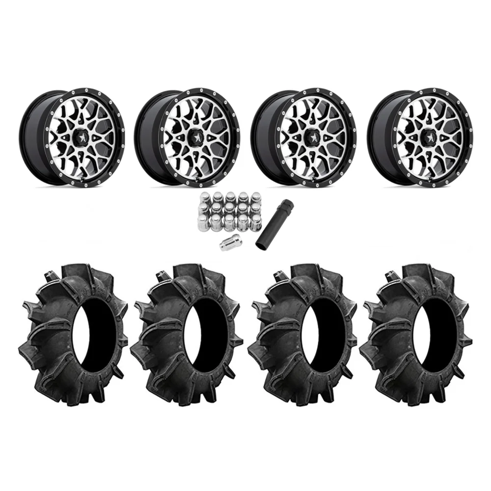 Assassinator Mud Tires 34x8-14 on MSA M45 Portal Machined Wheels, complete kit