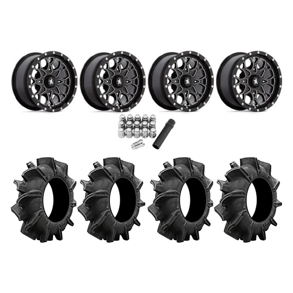 Assassinator Mud Tires 29.5x8-14 on MSA M45 Portal Milled Wheels, complete kit