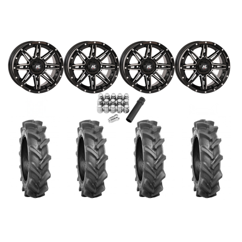 BKT AT 171 28x9-14 Tires on HL22 Gloss Black and Machined Wheels