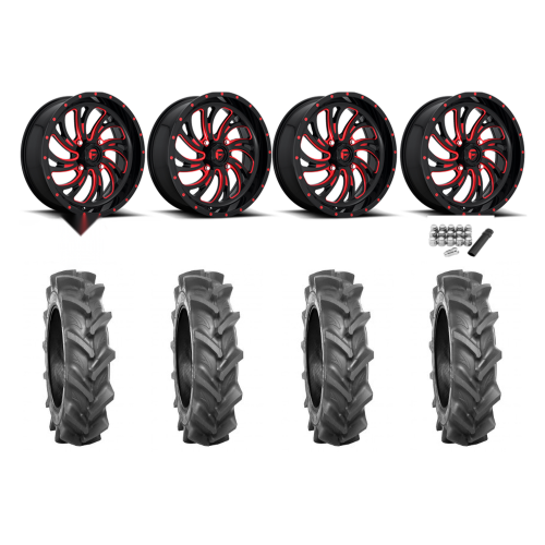 BKT AT 171 35x9-20 Tires on Fuel Kompressor Gloss Black with Red Tint Wheels