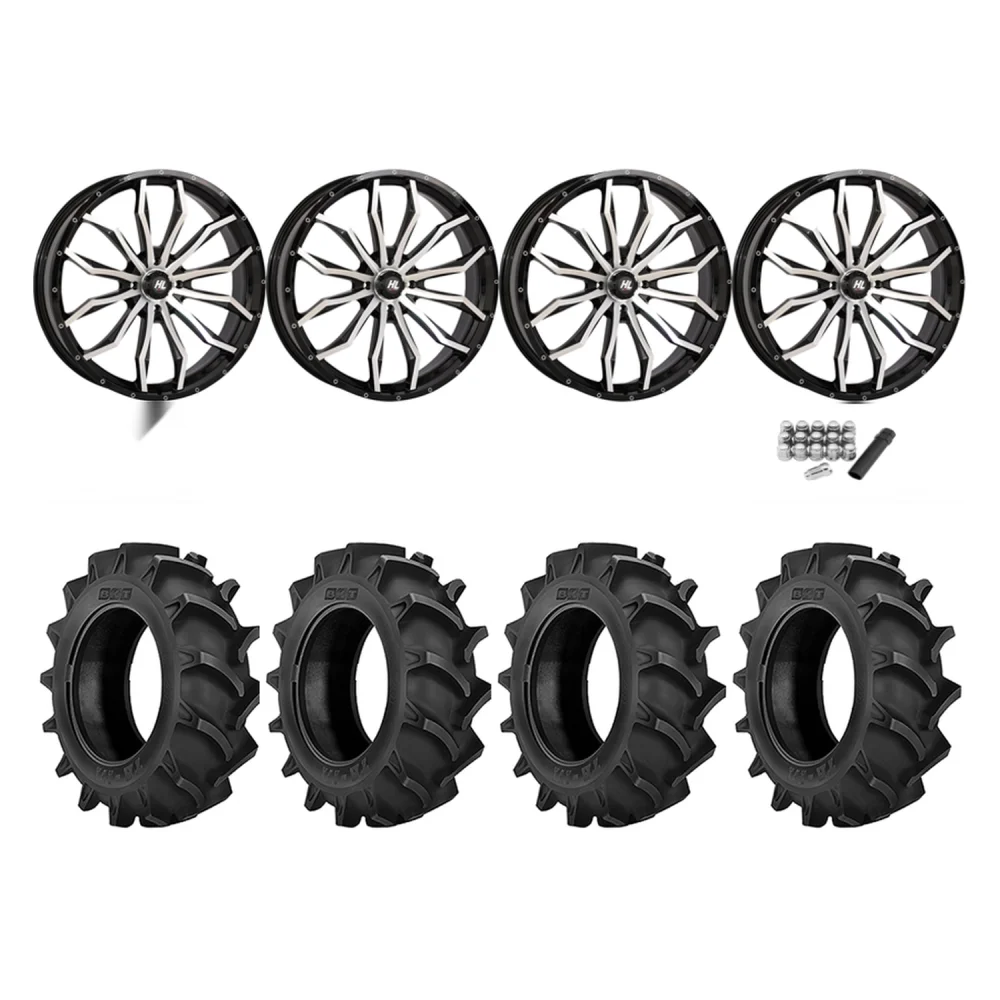 BKT TR 171 44x11.2-24 Tires on HL21 Machined Wheels, complete kit