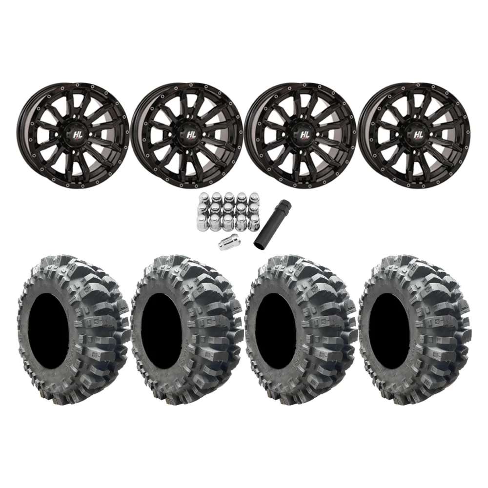 Interco Bogger 30x10-14 Tires on HL21 Gloss Black Wheels, complete kit