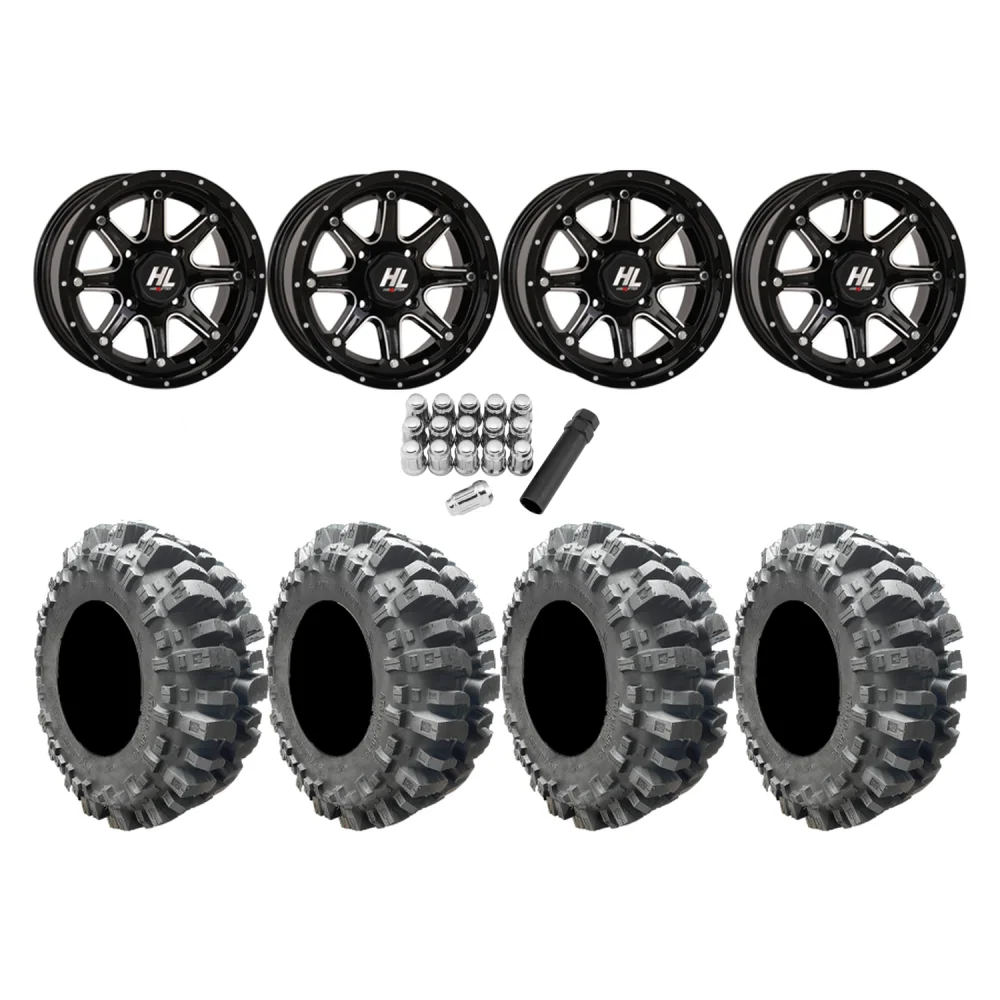 Interco Bogger 27x10-14 Tires on HL4 Gloss Black Wheels, complete kit