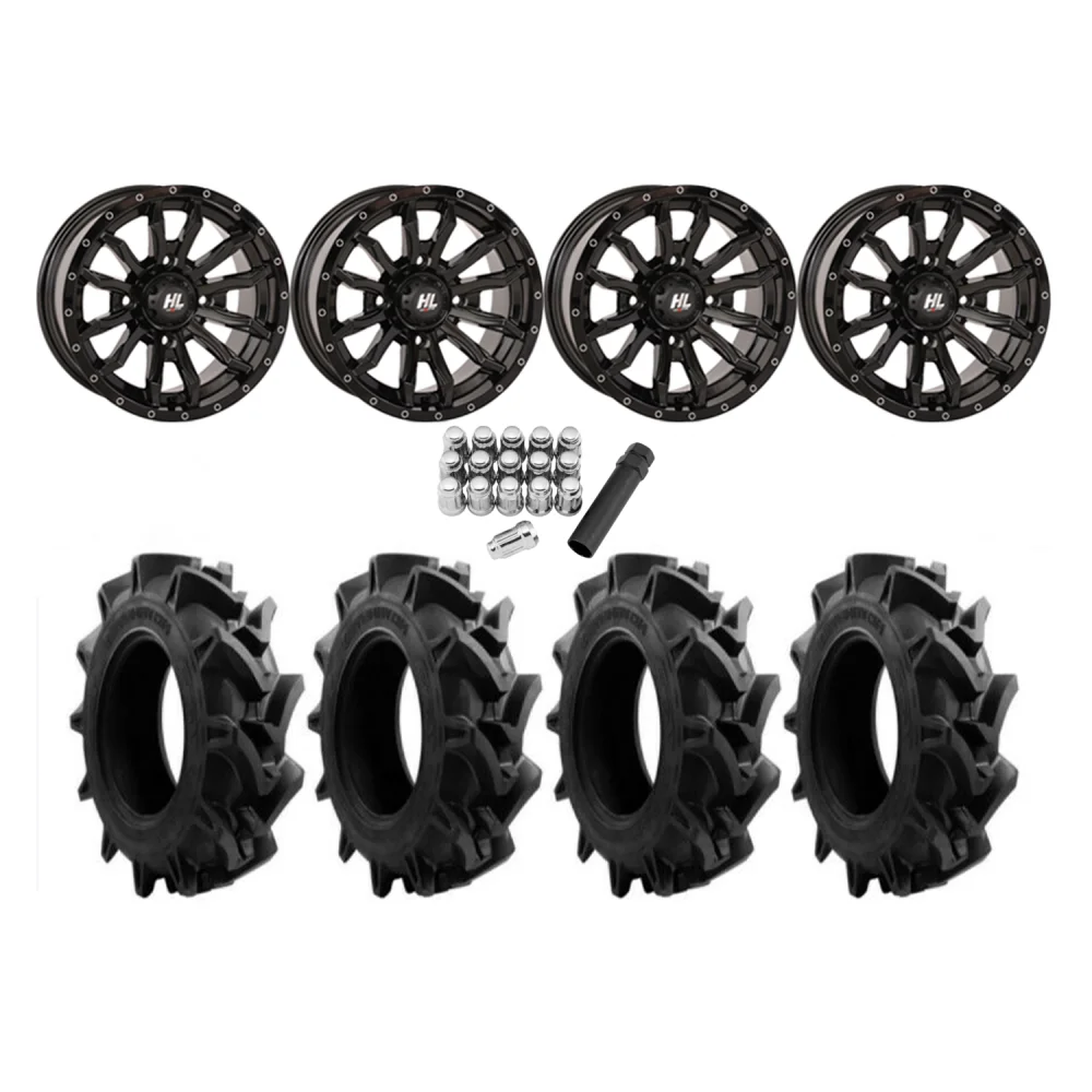 EFX Motohavok 28x8.5-14 Tires on HL21 Gloss Black Wheels, complete kit