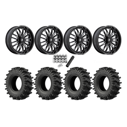 EFX MotoSlayer 33x9.5-22 Tires on Fuel Arc Gloss Black Milled Wheels