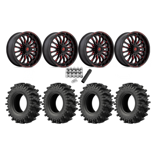 EFX MotoSlayer 33x9.5-22 Tires on Fuel Arc Gloss Black Milled Red Wheels