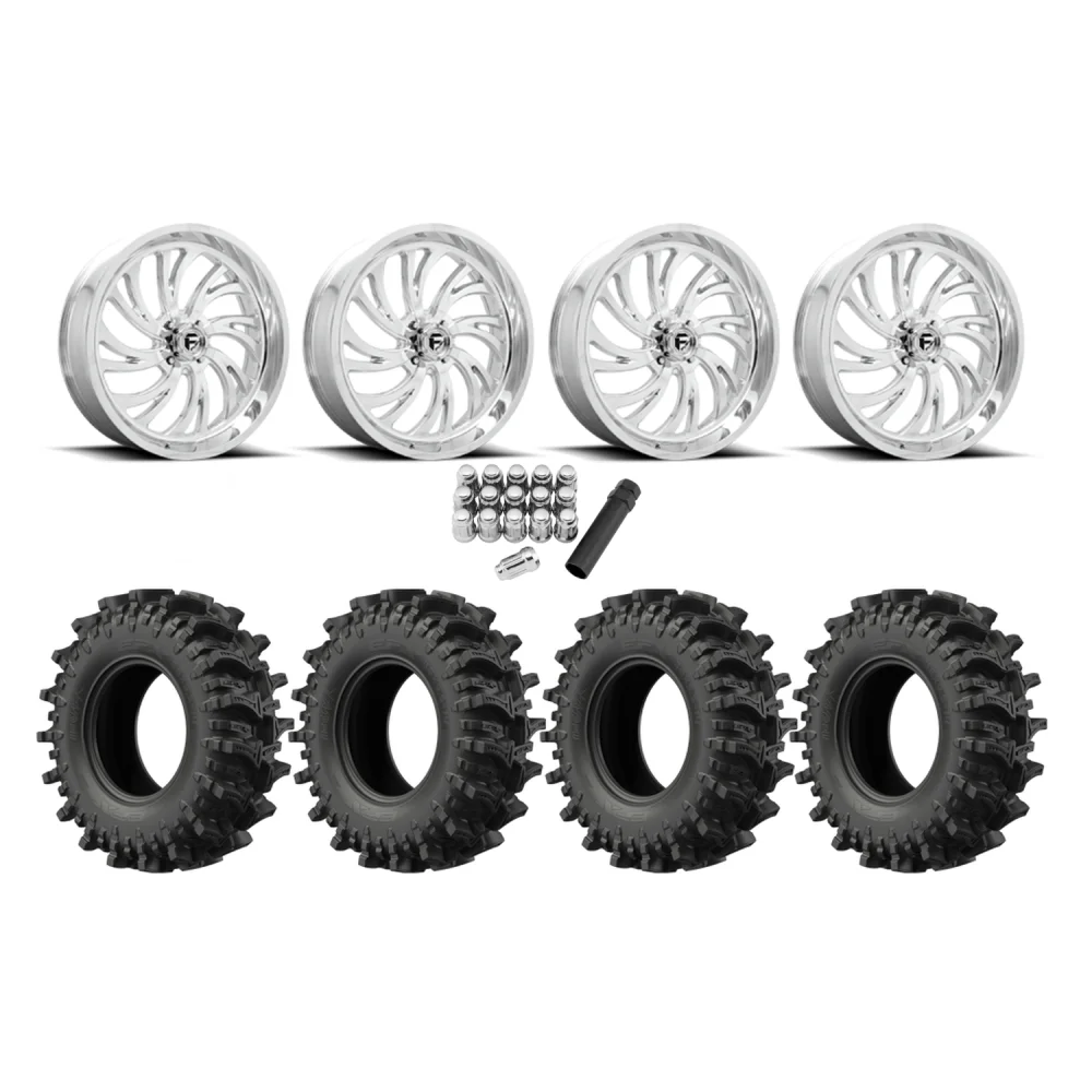 EFX MotoSlayer 35x9.5-24 Tires on Fuel Kompressor Polished Wheels, complete kit