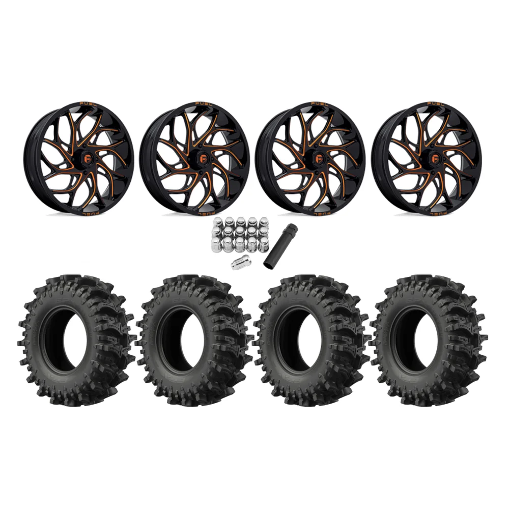 EFX MotoSlayer 37x10.5-24 Tires on Fuel Runner Candy Orange Wheels, complete kit