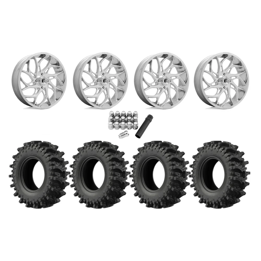 EFX MotoSlayer 33x9.5-20 Tires on Fuel Runner Polished Wheels, complete kit