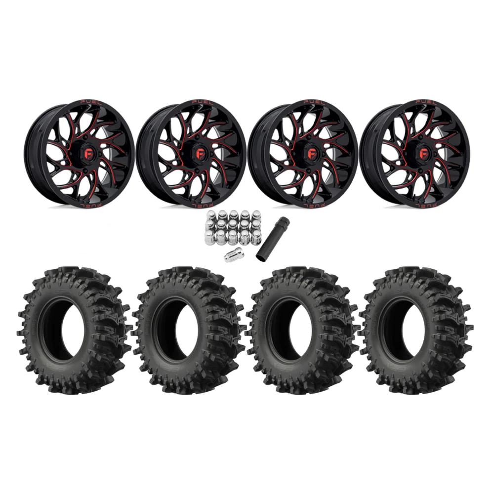 EFX MotoSlayer 35x9.5-20 Tires on Fuel Runner Candy Red Wheels, complete kit