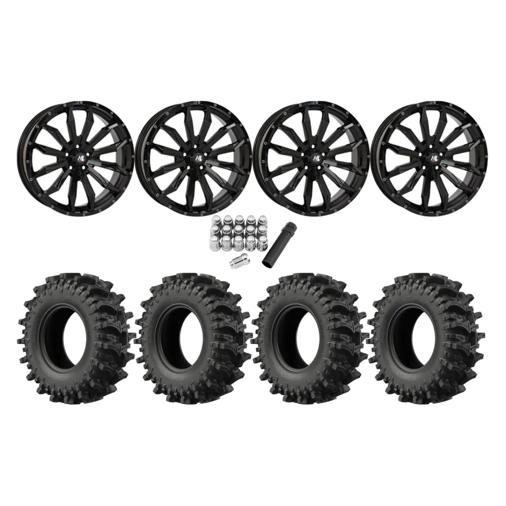 EFX MotoSlayer 33x9.5-20 Tires on HL21 Gloss Black Wheels, complete kit