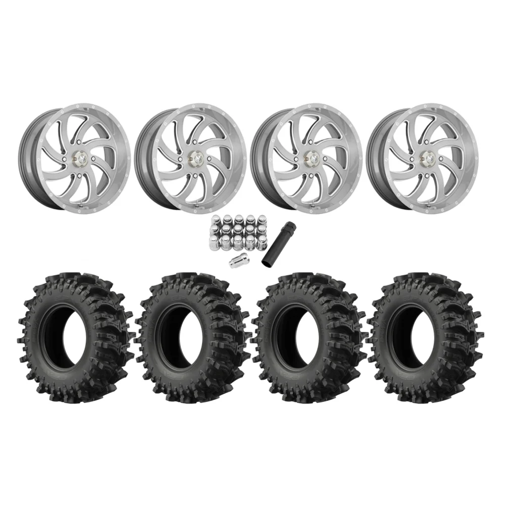 EFX MotoSlayer 32x9.5-18 Tires on MSA M36 Switch Brushed Titanium Wheels, complete kit